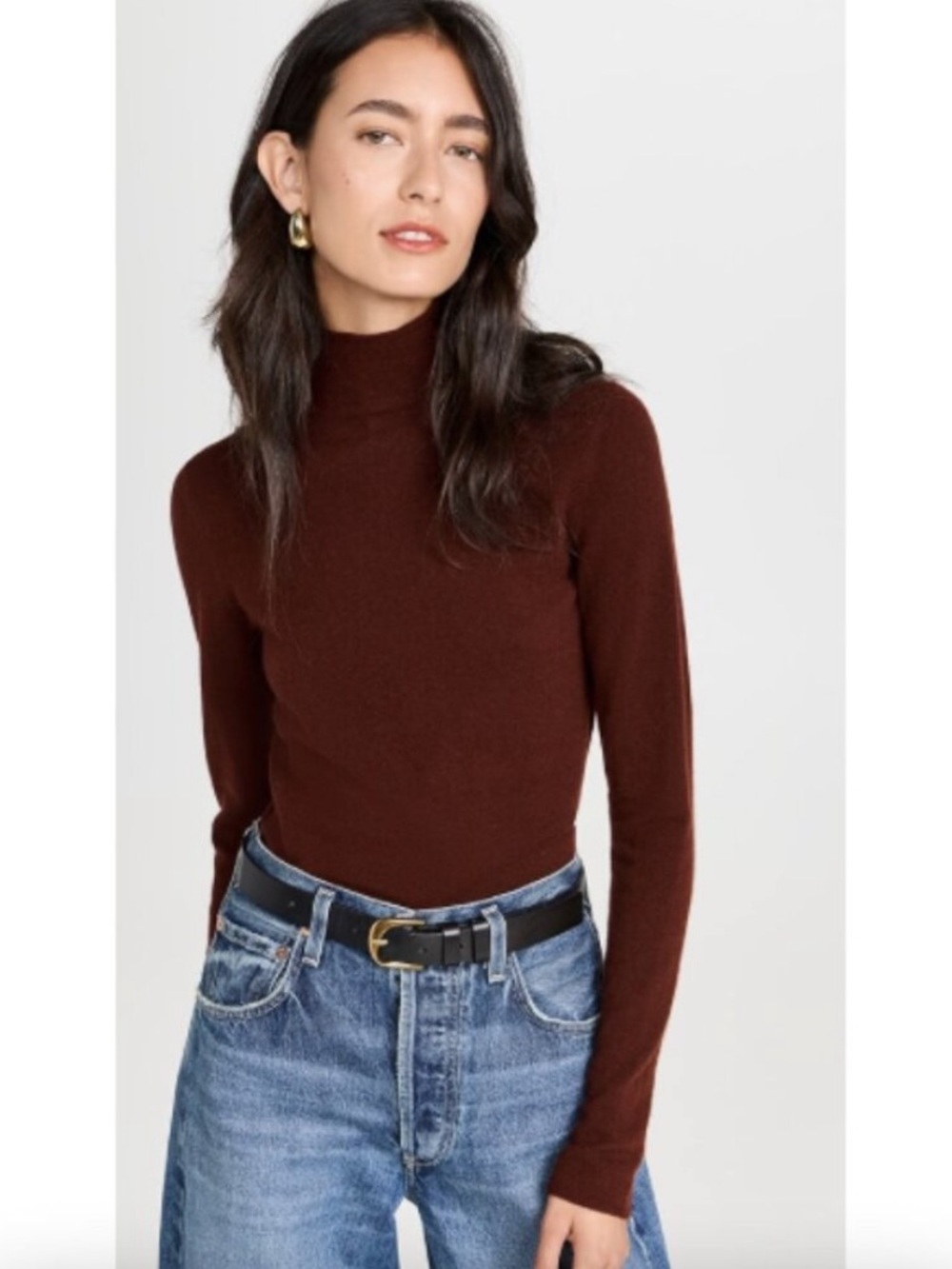 NWT Vince Sweater Wool-Blend Slim Turtleneck in Cinnamon Stick Brown Red